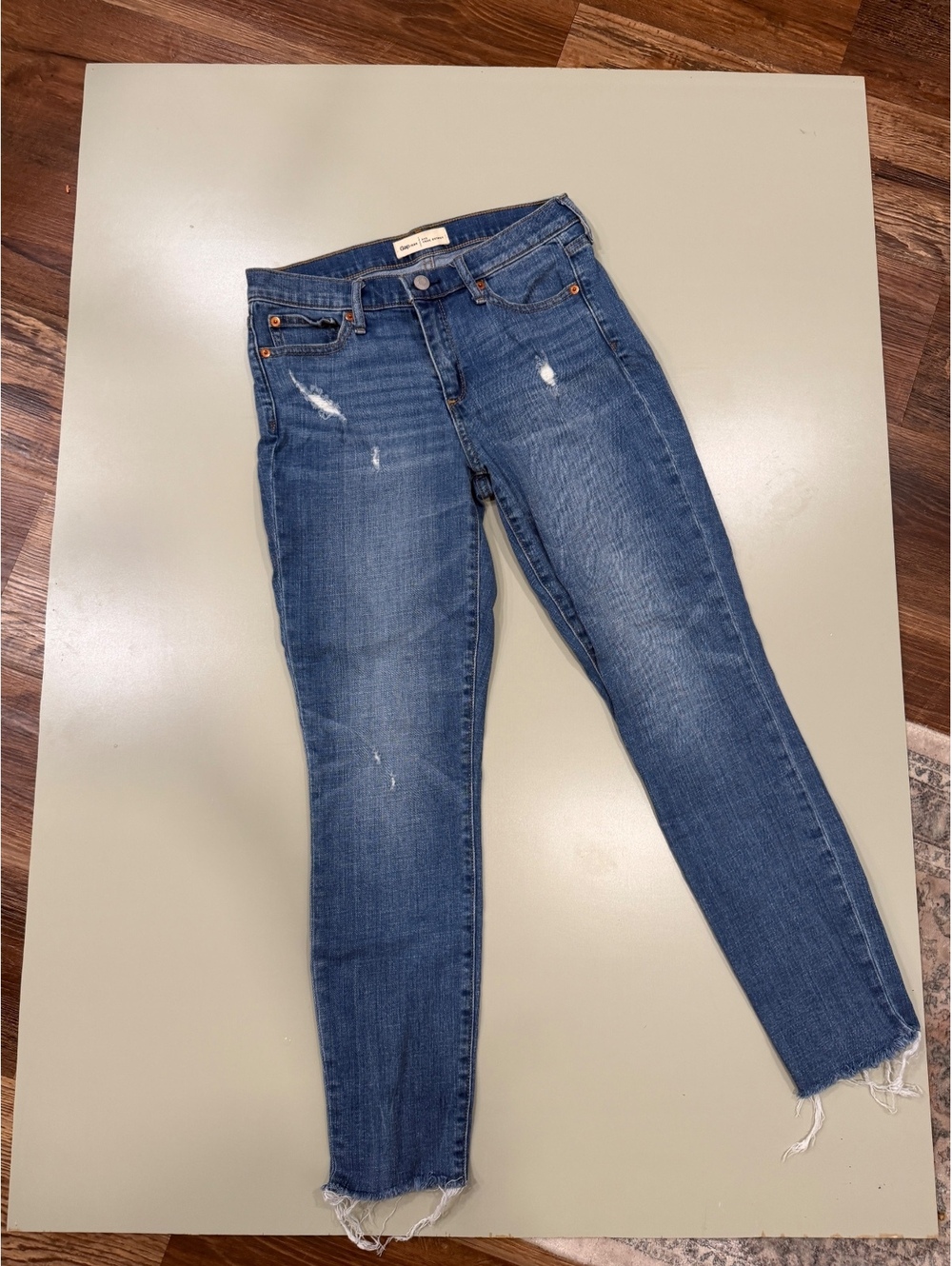 Gap Women's Blue Distressed Skinny Jeans with Frayed Hem, Size 27